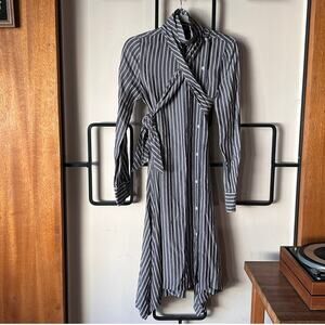 See by Chloé Striped Shirt Dress – Size 36 (US 4) – Neck Tie & Asymmetrical Hem